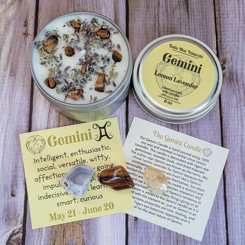Gemini Gift Set Gemini Candle Gemini Crystals Etsy