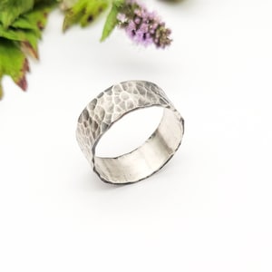 Hammered Sterling Silver Wide Band Ring: Oxidized Texture