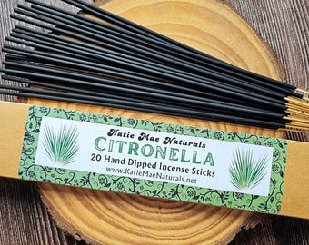 Incienso de citronela sumergido a mano / Varillas de incienso / Paquete de 20