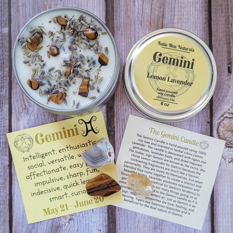 Gemini Gift Set Gemini Candle Gemini Crystals Etsy