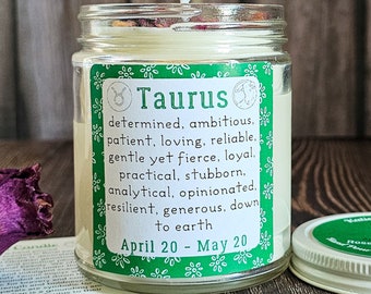 Taurus Candle | Zodiac Gift | Soy Candle with Crystals for Taurus | Astrology Gift for Friends