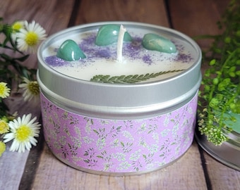 Mother Nature Soy Candle: Aventurine Crystals & Dried Flowers