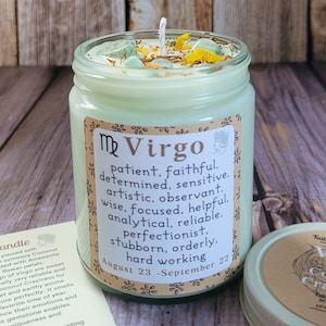Virgo Zodiac Candle: Soy Wax with Amazonite & Aster