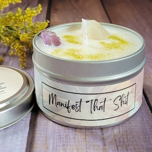Sage Citrus Manifesting Candle: Soy Wax with Amethyst & Quartz