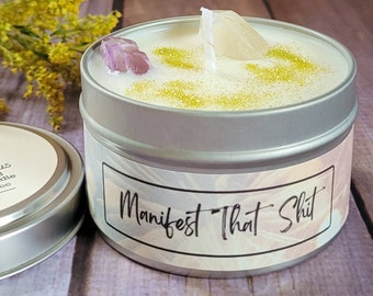 Sage Citrus Manifesting Candle: Soy Wax with Amethyst & Quartz