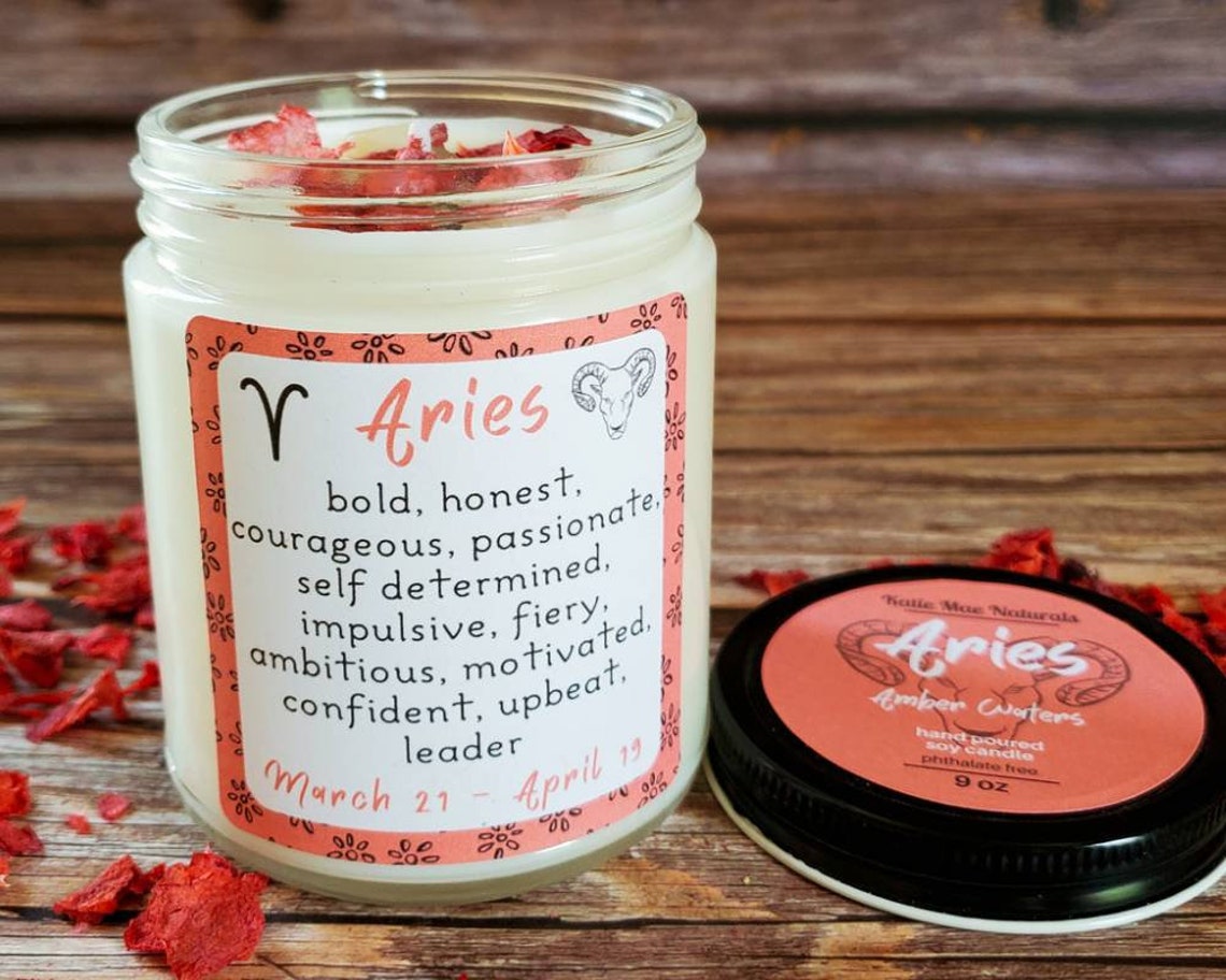 Aries Candle Zodiac Gift for Aries Candles with Crystals Etsy