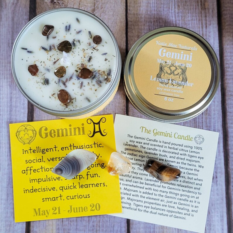 Gemini Gift Set Gemini Candle Gemini Crystals Etsy