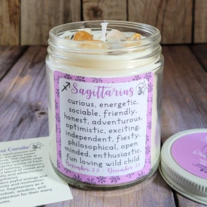 Sagittarius Candle | Zodiac Gift for Sagittarius | Cadles with Crystals and Herbs
