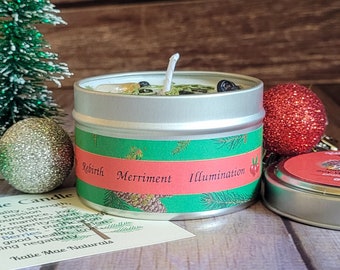 Vela de Yule: Vela de altar del solsticio de invierno con granate y citrino