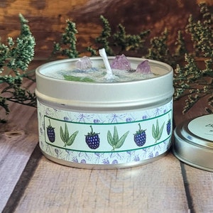 Blackberry Sage Soy Wax Candle | Hand Poured Candles | Candles with Crystals | Eco Friendly Candles