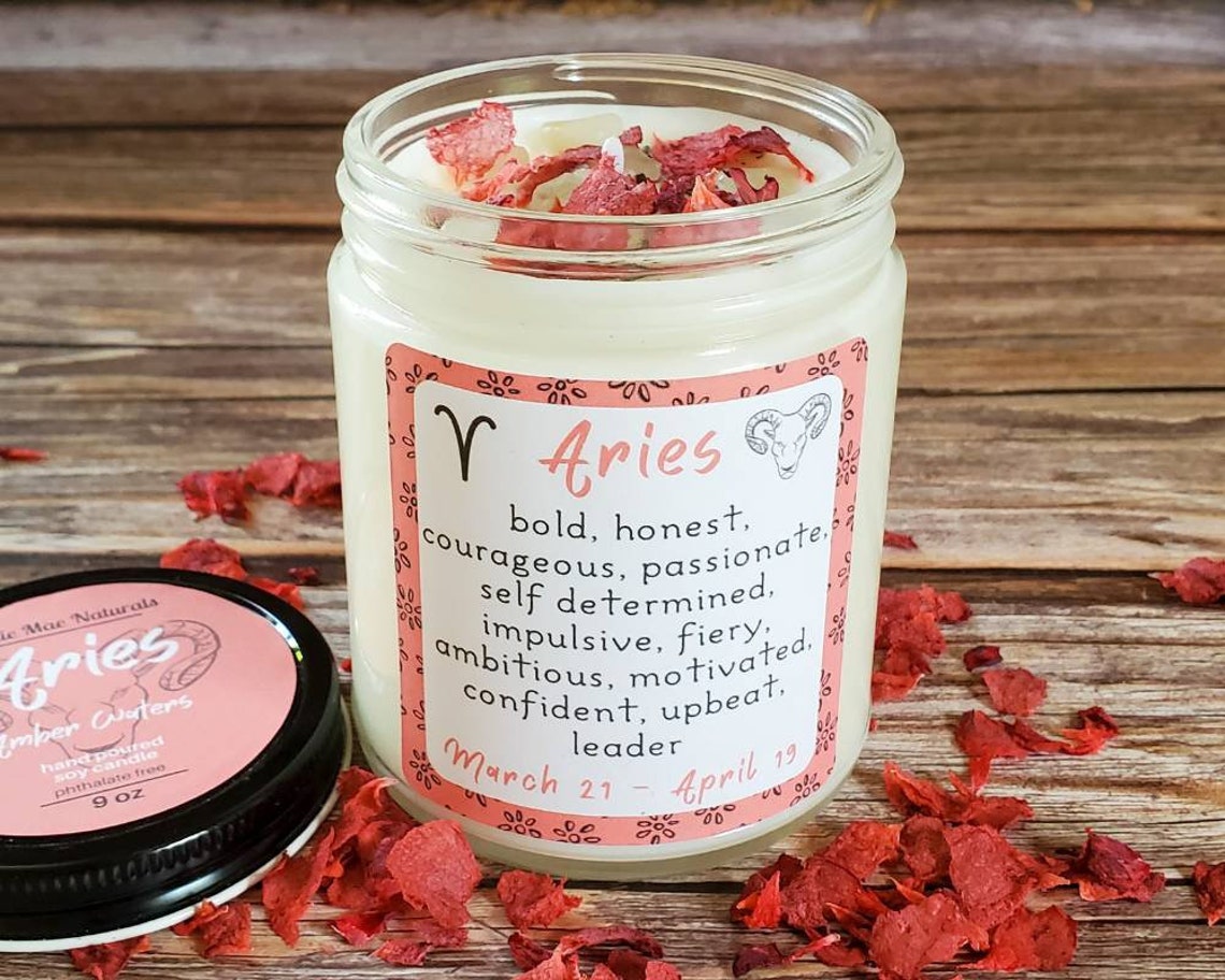 Aries Candle Zodiac Gift for Aries Candles with Crystals Etsy