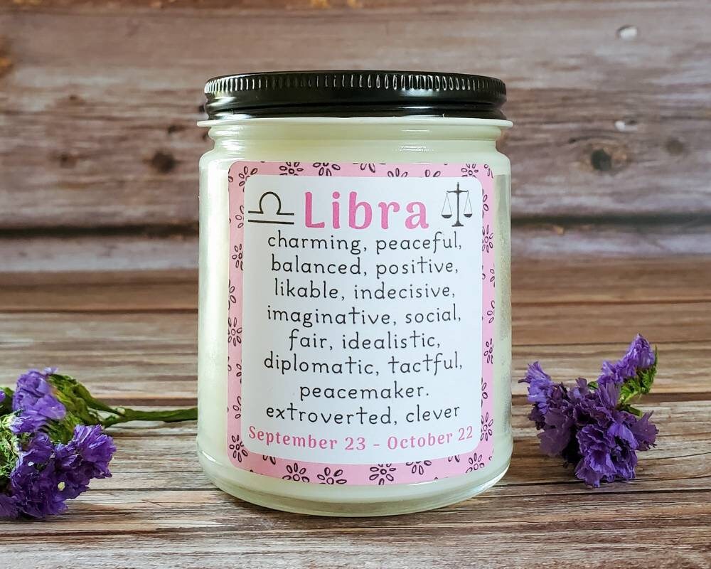 Libra Candle Zodiac Gift for Libra Candles with Crystals Etsy