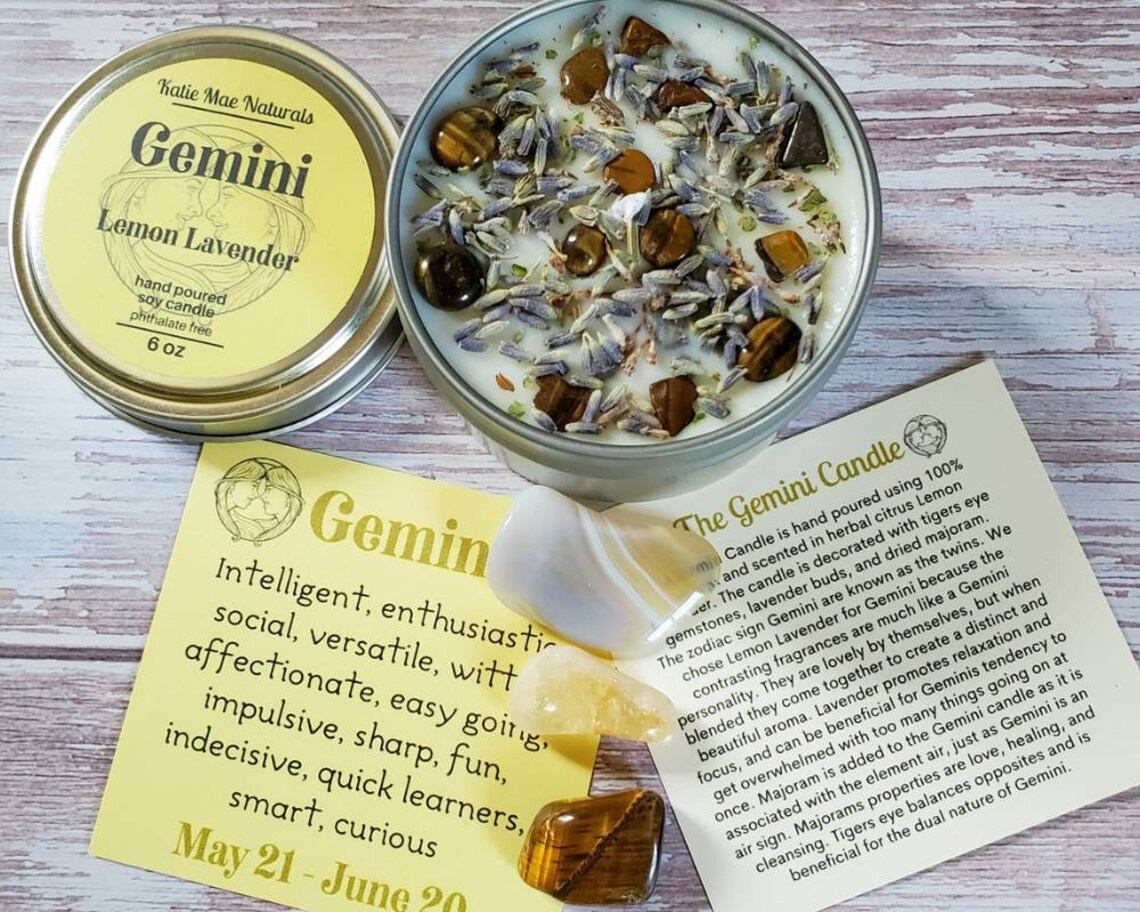 Gemini Gift Set Gemini Candle Gemini Crystals Etsy