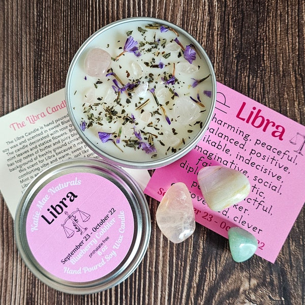 Libra Candle Gift Set | Libra Crystals and Candle | Libra Zodiac Stones | Birthstones for Libra | Gemstones for Libra | Gift for Libra