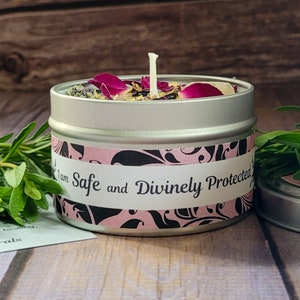 Protection Spell Candle: Obsidian, Rosemary, Rose Petals