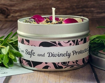 Protection Spell Candle: Obsidian, Rosemary, Rose Petals