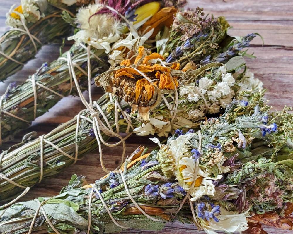 Floral Smudge Stick Dried Herb and Flower Bundle White Etsy