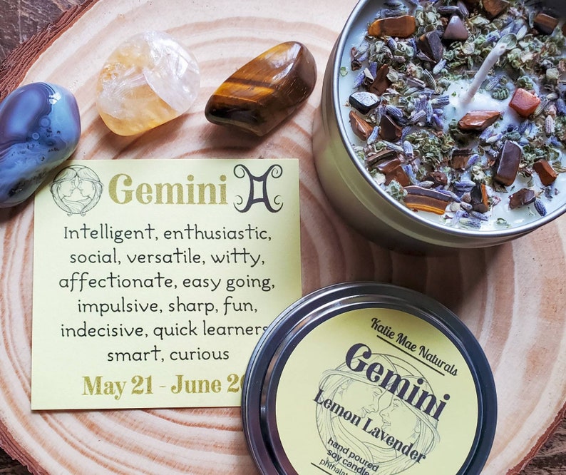 Gemini Gift Set Gemini Candle Gemini Crystals Etsy
