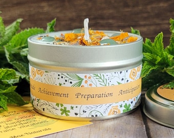 Vela aromática Lughnasadh con aroma a pan de mora: ágata, aventurina y caléndula - 170 g