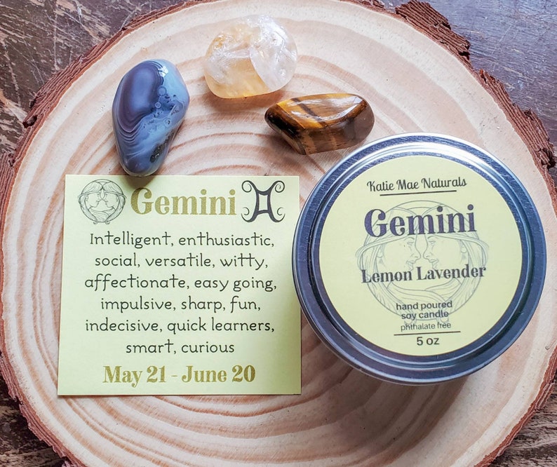 Gemini Gift Set Gemini Candle Gemini Crystals Etsy