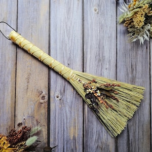 Small Decorative Broom with Dried Florals | Handmade Hawktail Whisk Broom | Cottagecore Decor | Altar Besom
