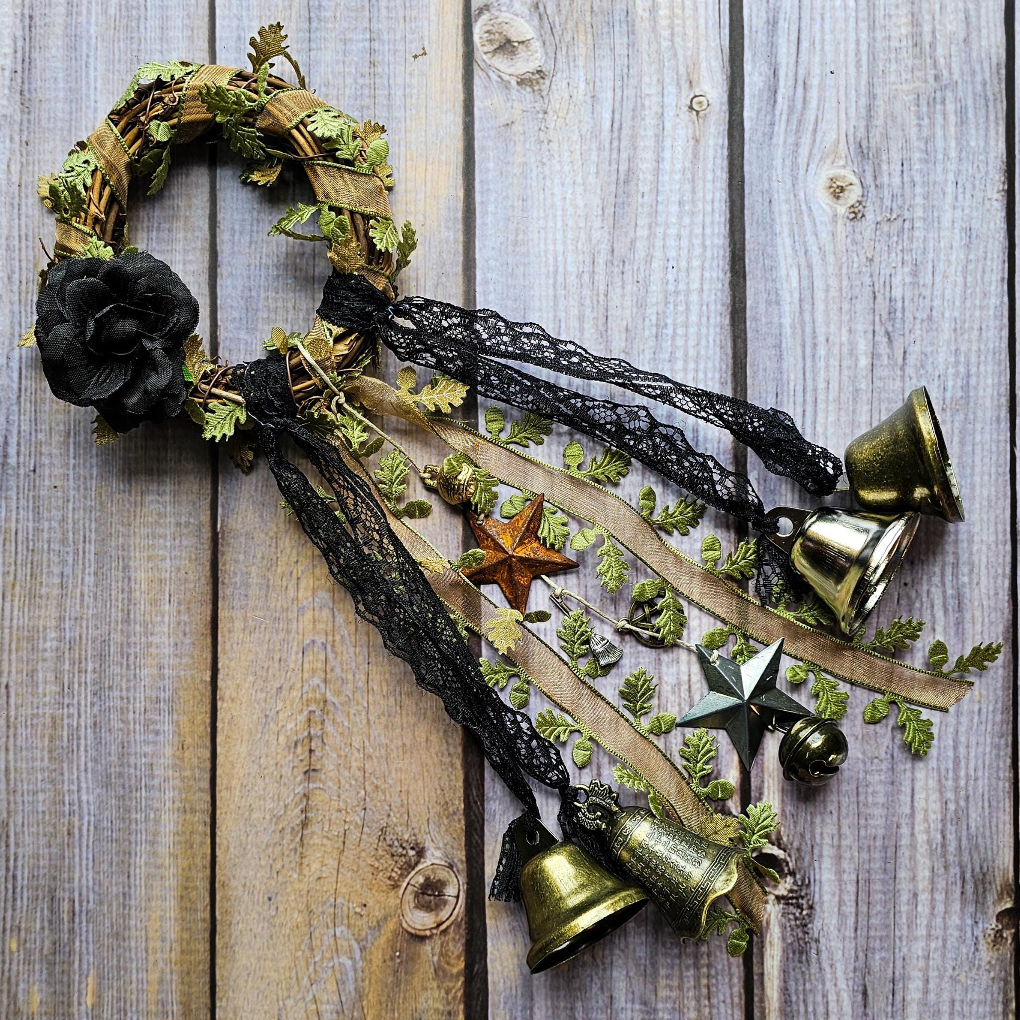Witches Bells | Witch Bells Door Wreath | Door Chimes | Witchy Decor | Green Witch