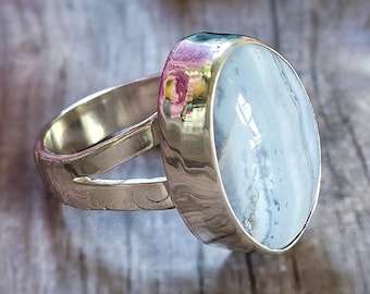 Sterling Silver Blue Lace Agate Ring | Size 9.5 Gemstone Ring | 925 Silver Ring | Blue Stone Ring | Split Band Ring
