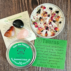 Taurus Gift Set | Taurus Candle | Taurus Crystals | Birthstones for Taurus | Gemstones for Taurus | Zodiac Gift for Friends