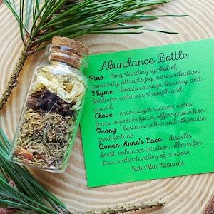 Abundance Spell Bottle | Prosperity | Mini Herb Bottle | Witch Bottle