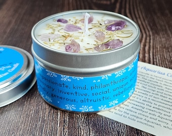Aquarius Zodiac Candle: Soy Wax with Amethyst & Rosemary