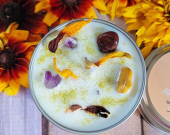 Fall Scented Soy Wax Candle with Crystals | Autumn Home Decor