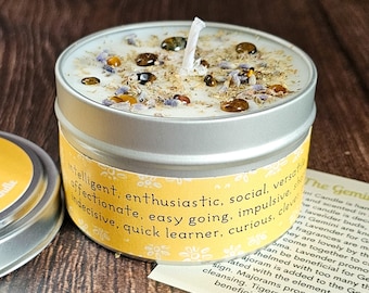 Gemini Zodiac Candle: Lemon Lavender, Tigers Eye Gemstones