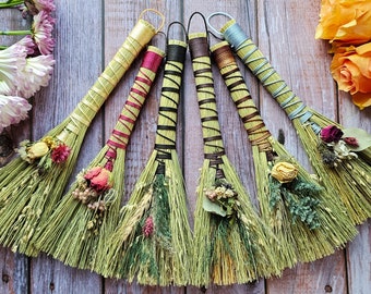 Mini Altar Broom | Hawktail Whisk Broom with Dried Florals | Decorative Hand Broom | Altar Besom | Cottagecore