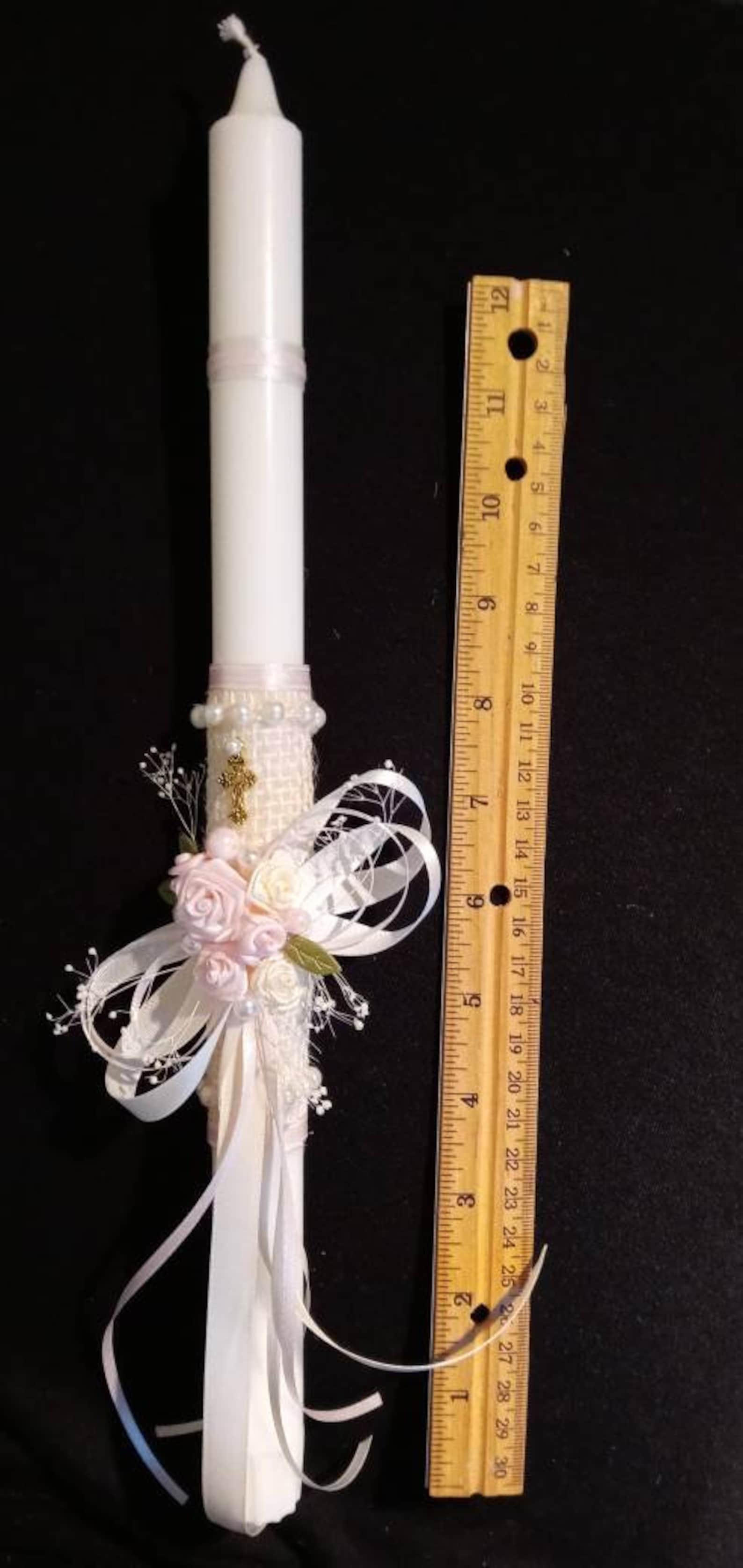 Baptism candle 14 tall. Handmade. Christening candle Etsy