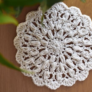 Althea Crochet Coaster Pattern Beige Coaster Crochet Placemat Beginner Crochet Pattern White Lace PDF Small Doily Kitchen Rustic image 1