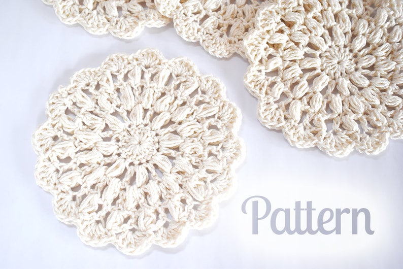 Althea Crochet Coaster Pattern Beige Coaster Crochet Placemat Beginner Crochet Pattern White Lace PDF Small Doily Kitchen Rustic image 2