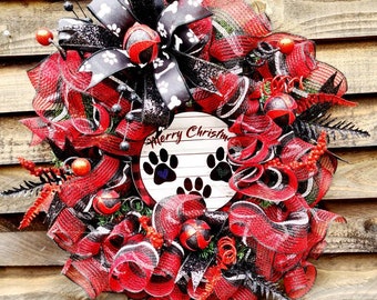 Xmas wreath,Christmas decor,front door wreath,Christmas wreath,dog lover wreath,unique, door wreath, wreath,merry Christmas wreath doggy,