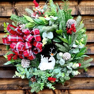 Foliage wreath,stag wreath,front door wreath,Christmas wreath,artificial wreath,unique,  wreath,Xmas wreath, wreath,decor,xmas, white stag