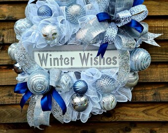 Winter wreath,white wreath,decomesh wreath,front door wreath,door wreath,Christmas wreath,white Christmas wreath,sparkly wreath,unique wreat