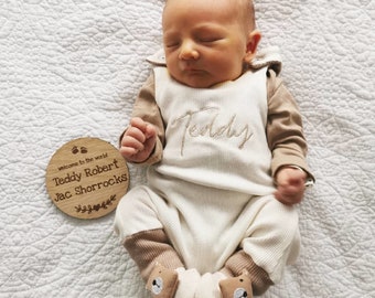 Cream & Stone Ribbed Romper (Made to Order) - New Baby Outfit - Personalised Coming Home Outfit - Personalised Baby Clothes