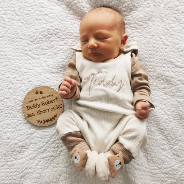 Cream & Stone Ribbed Romper (Made to Order) - New Baby Outfit - Personalised Coming Home Outfit - Personalised Baby Clothes