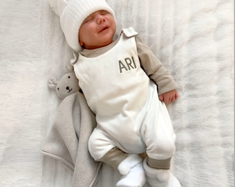 Cream & Stone Lounge Romper (Made to Order) - New Baby Outfit - Personalised Coming Home Outfit - Personalised Baby Clothes
