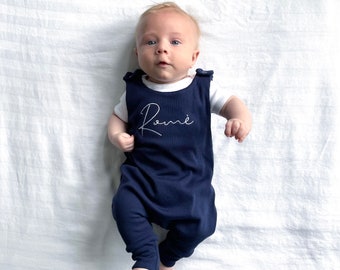 Navy Ribbed Romper (Made to Order) - New Baby Outfit - Personalised Coming Home Outfit - Personalised Baby Clothes