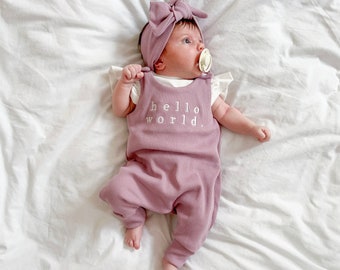 Dusky Pink Ribbed Romper (Made to Order) - New Baby Outfit - Personalised Coming Home Outfit - Personalised Baby Clothes