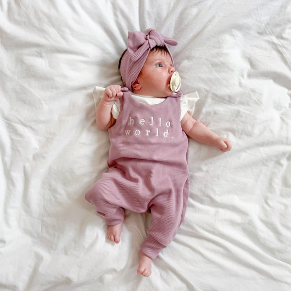 Dusky Pink Ribbed Romper (Made to Order) - New Baby Outfit - Personalised Coming Home Outfit - Personalised Baby Clothes
