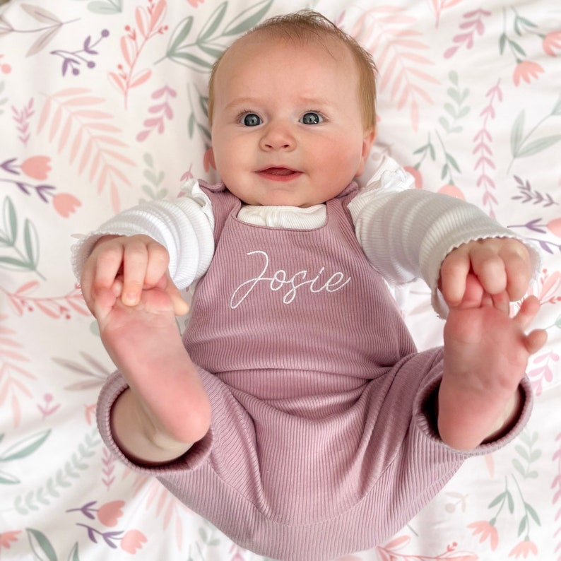 Dusky Pink Ribbed Romper Made to Order New Baby Outfit Personalised Coming Home Outfit Personalised Baby Clothes image 4