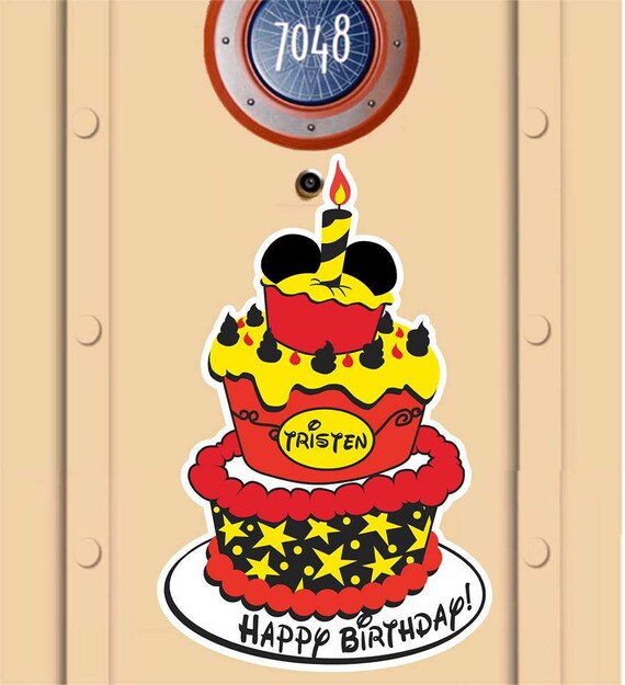 Disney Cruise Door Birthday Cake Magnet Mickey Mouse Minnie Mouse Personalized Happy Birthday Not Paper
