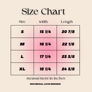 Puede incluir: Tabla de tallas para ropa con medidas en pulgadas. La tabla muestra las tallas S, M, L y XL con las medidas de ancho y largo correspondientes.