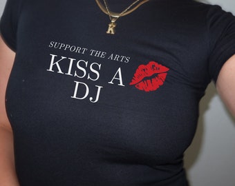 Support the Arts Kiss a DJ Baby Style Tee, Y2k Crop Top BLACK