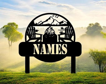 Personalized Metal Campfire Sign Stake| Personalized Family Name Metal | Custom Metal Name Sign| Custom Metal Monogram | Farmhouse Decor
